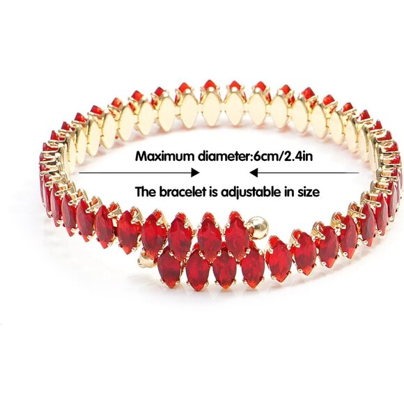 Gold Red Rhinestone Cuff Bracelet Cubic Zirconia Tennis Bracelets for Women - Picture 7 of 7